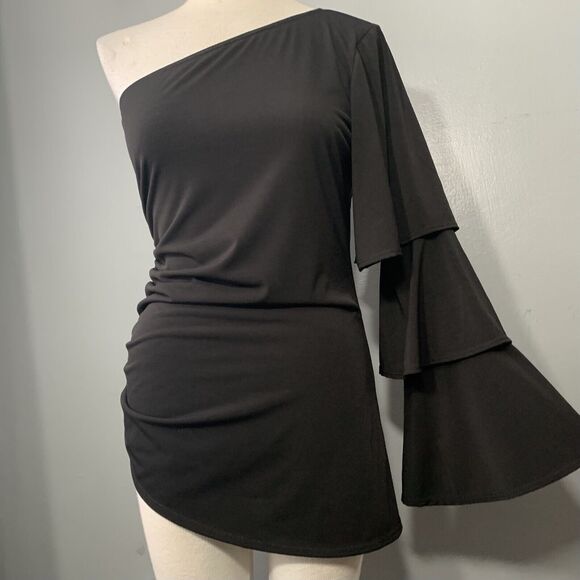 NY Collection Tops - NY Collection One Shoulder Top Size Medium Black Whimsigoth Party Avant Garde